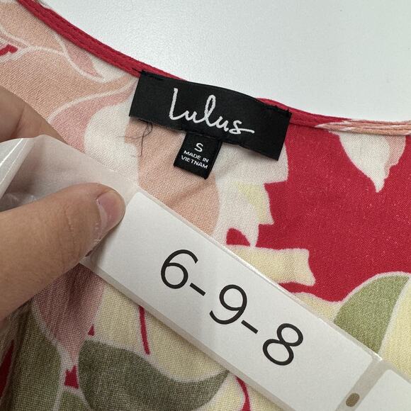 Lulus Dress Womens Small Red Heart of Marigold Red Tropical Print Wrap Maxi - Picture 7 of 13